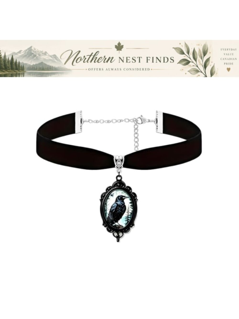 Velvet Raven Cameo Choker Necklace Crystal Glass Victorian Gothic Punk